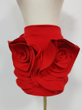 Women's Red High Waist Chic Floral Fashion Short Skirt