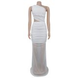 Women's Fashion Sexy Slash Shoulder See-Through Mesh Low Back Dress