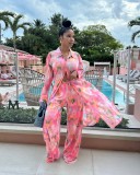 Women's Plus Size African Chic Loose Print Long Shirt Wide Leg Pants Set