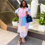 Women's African Plus Size Casual Turndown Collar Striped Holidays Dress