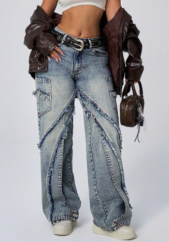 Women's Patchwork Loose Wide-Leg Denim Pants