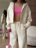 Women's Autumn Winter Zipper Hoodies Wide Leg Pants Set