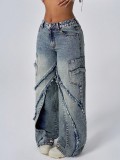 Women's Patchwork Loose Wide-Leg Denim Pants
