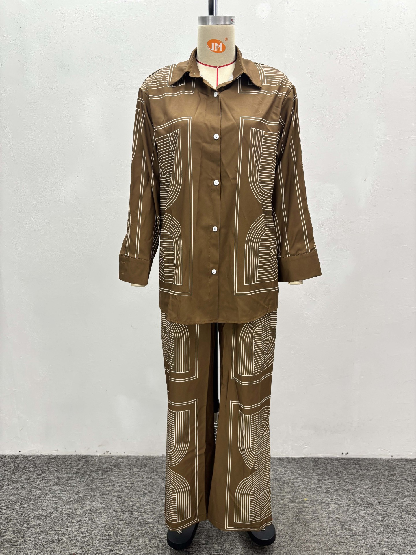 Women's African Plus Size Casual Long Sleeve Shirt Pants Set