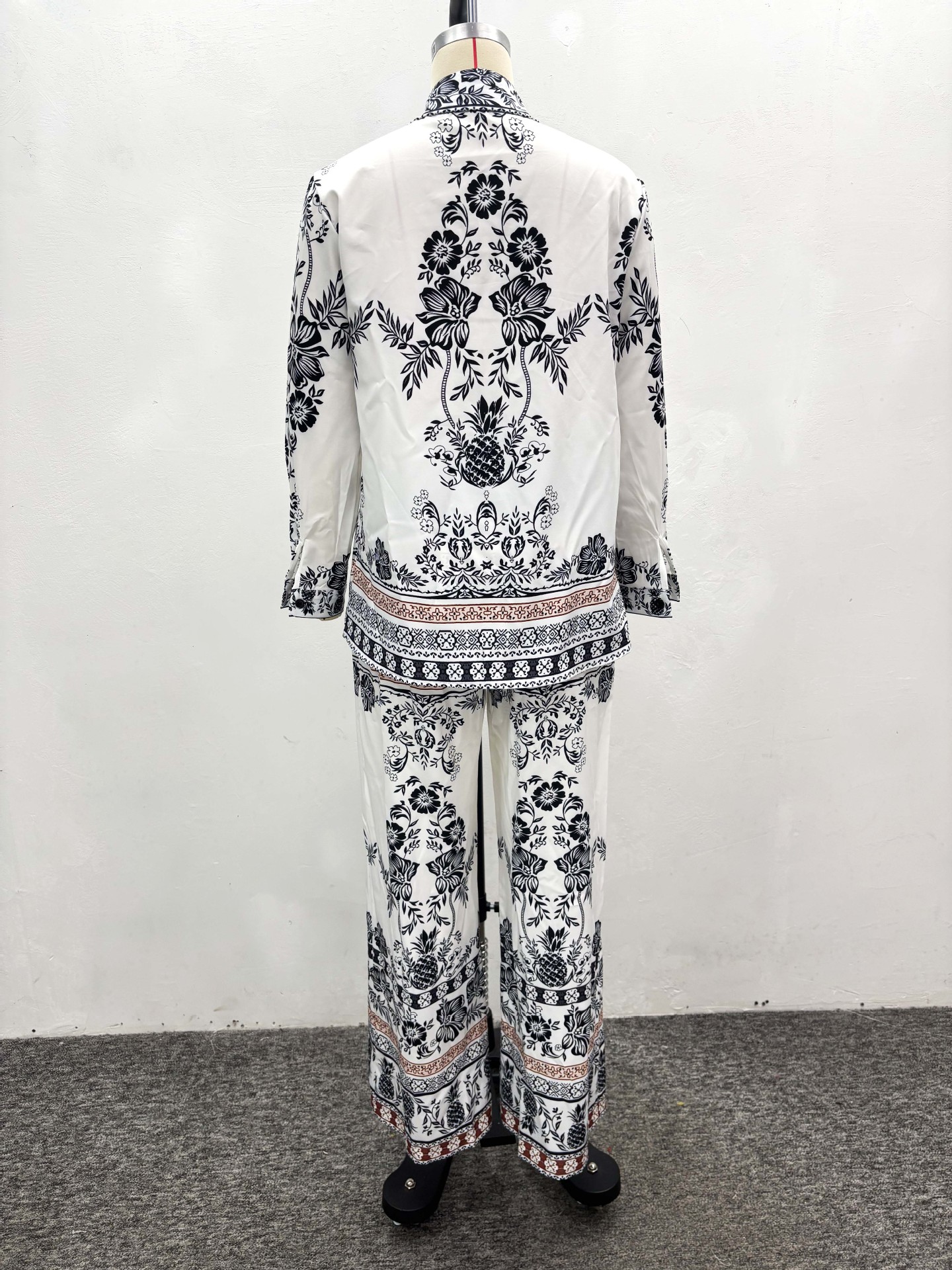 Women's African Trendy Turndown Collar Print Shirt Wide Leg Pants Set