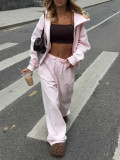 Women's Autumn Winter Zipper Hoodies Wide Leg Pants Set
