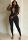 Women's Autumn Fashion Low Back Deep V Long Sleeve Solid Color Tight Fitting Jumpsuit