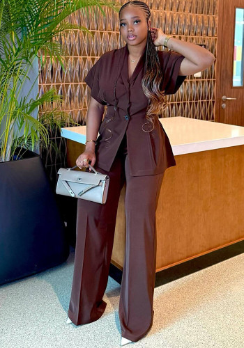 Women's African Fashion Chic Trendy V-Neck Shirt High Waist Pants Set