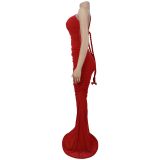 Women's Fashion Sexy Slash Shoulder See-Through Mesh Low Back Dress