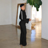 Women's Striped Color Block Bell Sleeve Two Piece Tracksuit Set