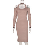 Women's Solid Color Halter Neck Round Neck Fashion Cut-Out Dress