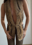 Women's Autumn Short Fur Halter Neck Low Back Tie Front Slim Waist Vest