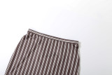 Women's Autumn Winter Fashion Striped Long Sleeve Turndown Collar Button Front Bodycon Skirt Set