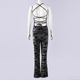 Women's Autumn Striped Low Back Patchwork Jumpsuit