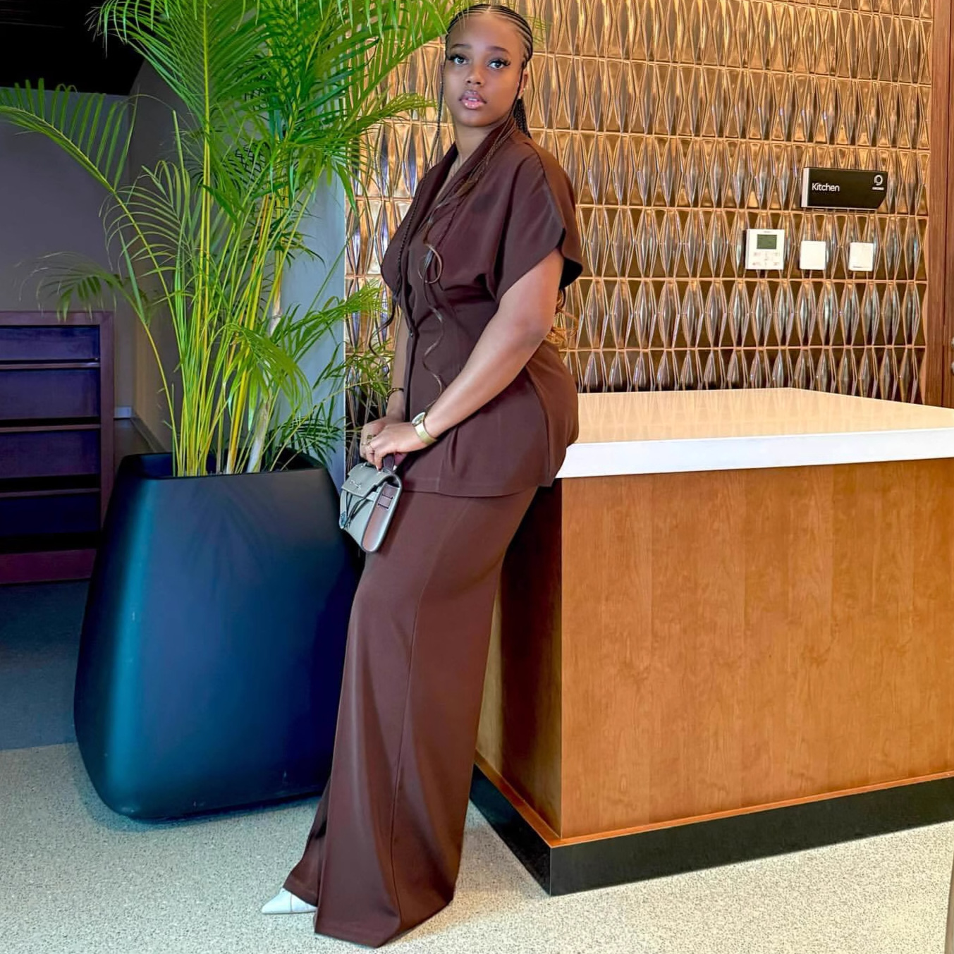 Women's African Fashion Chic Trendy V-Neck Shirt High Waist Pants Set