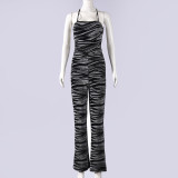 Women's Autumn Striped Low Back Patchwork Jumpsuit