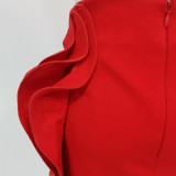 Women's Red High Waist Chic Floral Fashion Short Skirt