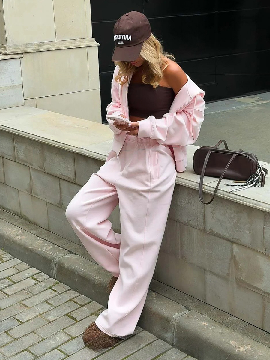 Women's Autumn Winter Zipper Hoodies Wide Leg Pants Set