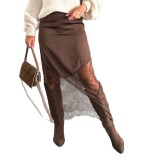 Women's Autumn Winter Sexy Lace Patchwork Bodycon Skirt