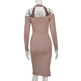 Women's Solid Color Halter Neck Round Neck Fashion Cut-Out Dress