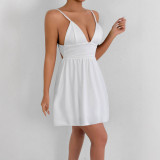 Women's Deep V Lace-Up Low Back Strappy Dress