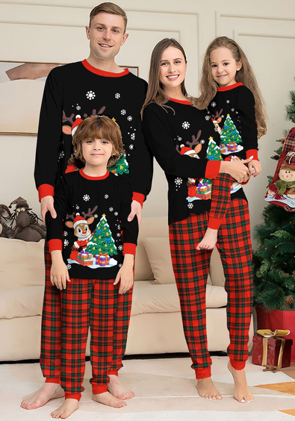 Christmas Family Matching Christmas Tree Reindeer Plaid Pajamas Set
