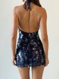 Women's Fashion Sexy Sequin Deep V Strappy Party Dress