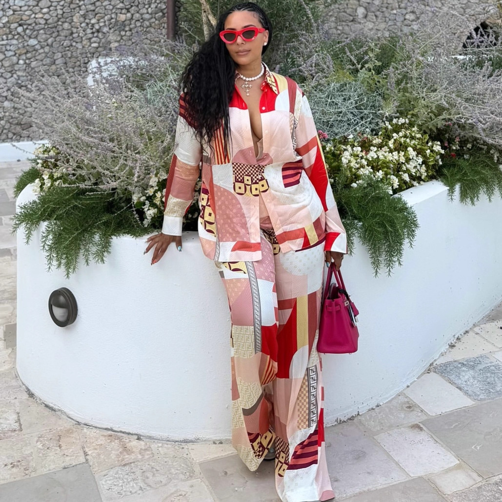 Plus Size African Women Elegant Printed Shirt and Pants Two-Piece Set