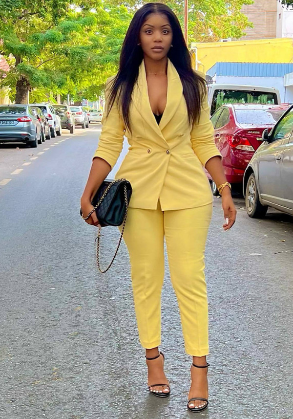 Women Casual Long Sleeve Blazer and Pant Two-Piece Set