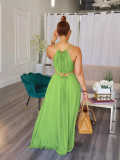 Women Sleeveless Hollow Backless Solid Maxi Dress