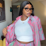 Plus Size African Women Turndown Collar Print Shirt and Wide-Leg Pants Two-Piece Set