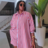 Plus Size African Women Striped Long Sleeve Backless Shirt and Shorts Two-Piece Set