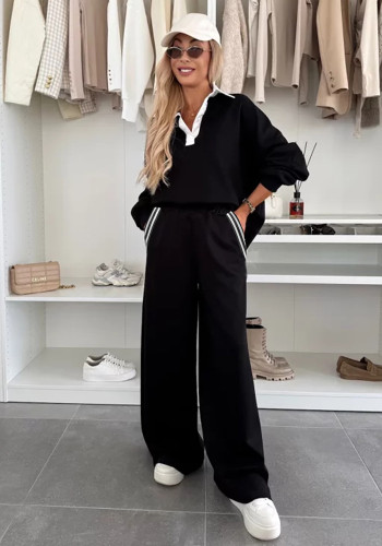 Women Fall/Winter Top and Wide-Leg Pants Two-Piece Set