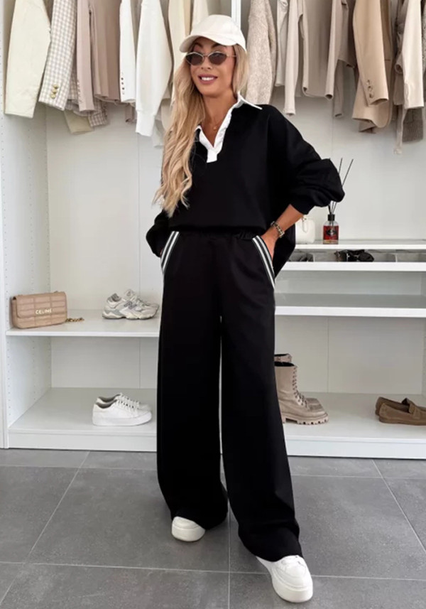 Women Fall/Winter Top and Wide-Leg Pants Two-Piece Set