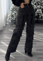 Women Casual Cargo Denim Pant with Diamond Pockets