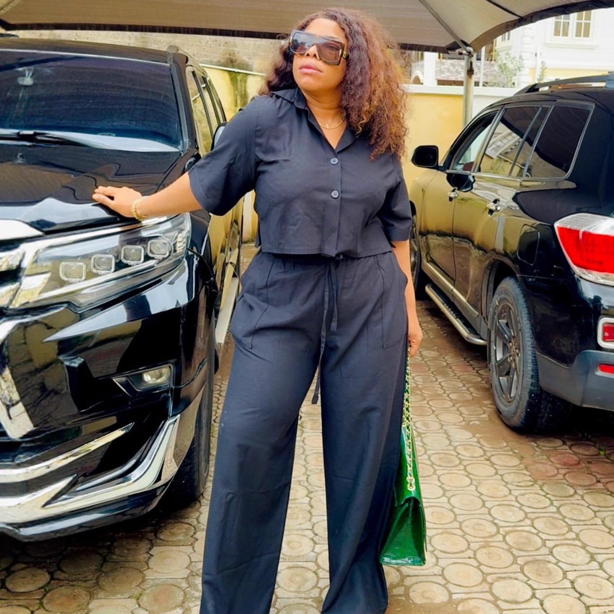 Plus Size African Women Short Sleeve Turndown Collar Shirt and Pants Casual Two-Piece Set