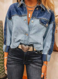 Women Colorblock Long-Sleeved Patchwork Denim Jacket
