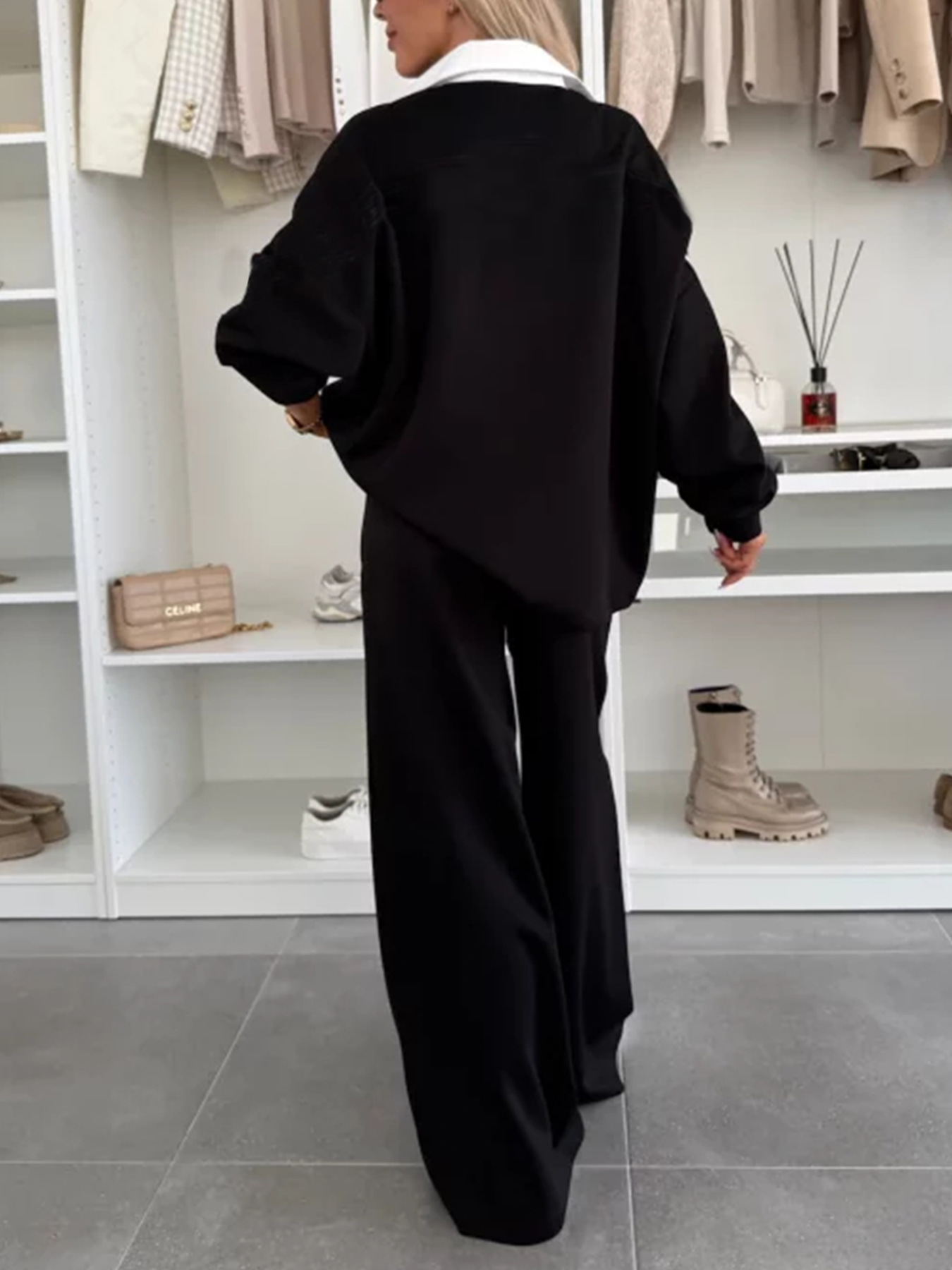 Women Fall/Winter Top and Wide-Leg Pants Two-Piece Set