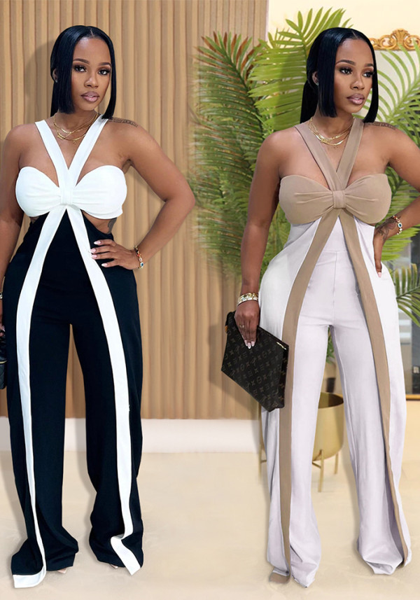 Women Sexy Strapless Casual Wide-Leg Dress Jumpsuit