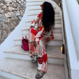 Plus Size African Women Elegant Printed Shirt and Pants Two-Piece Set