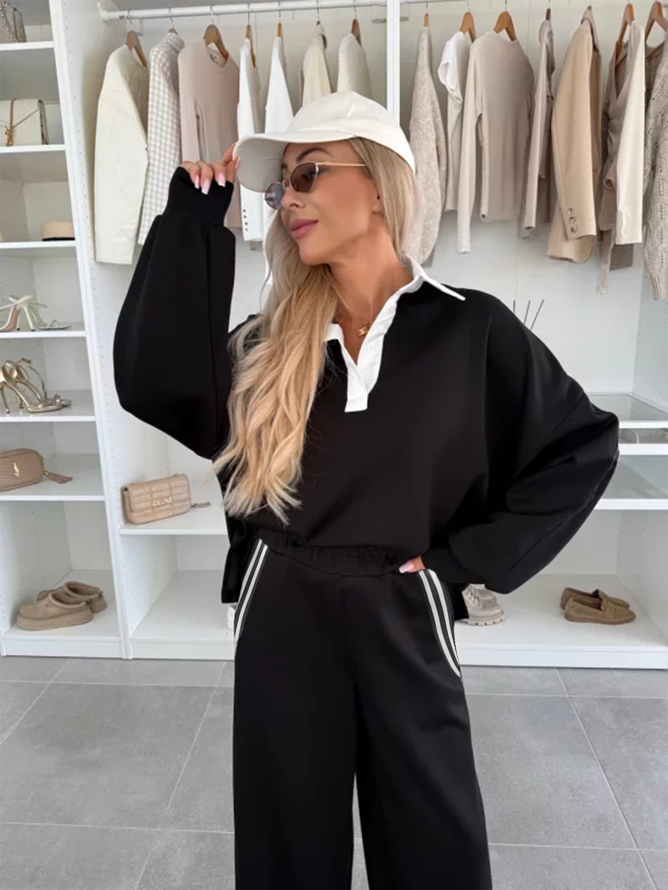 Women Fall/Winter Top and Wide-Leg Pants Two-Piece Set