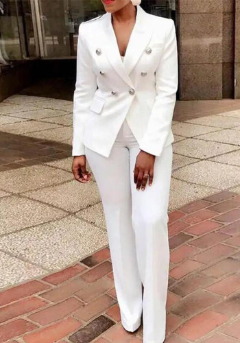 Women Long-Sleeved Blazer Pants Two-Piece Set