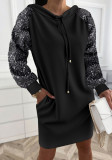 Women Sequin Patchwork Hoodie Dress