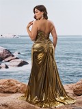 Plus Size Women Elegant Pleated Evening Dress