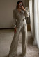 Women Solid V-Neck Long-Sleeved Sequin Jumpsuit