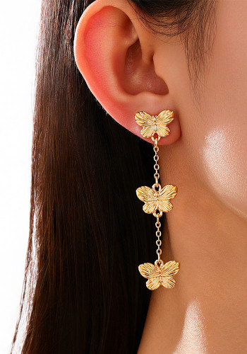 Women Elegant Formal Party Tassel Pendant Metallic Gold Butterfly Earrings
