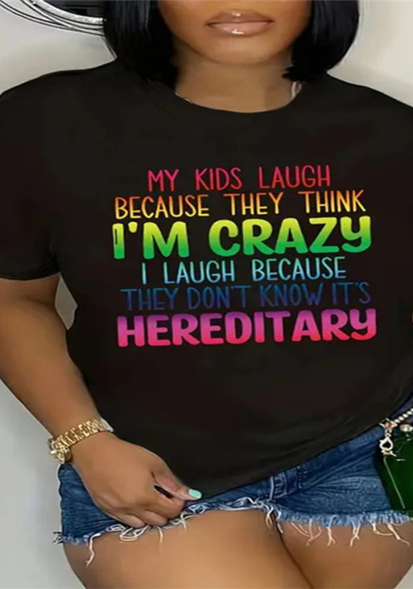 Women Round Neck Print Short-Sleeved T-Shirt