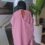 Plus Size African Women Striped Long Sleeve Backless Shirt and Shorts Two-Piece Set