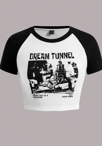 Women Round Neck Short-Sleeved Butterfly T-Shirt Top