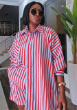 Plus Size African Women Striped Long Sleeve Backless Shirt and Shorts Two-Piece Set